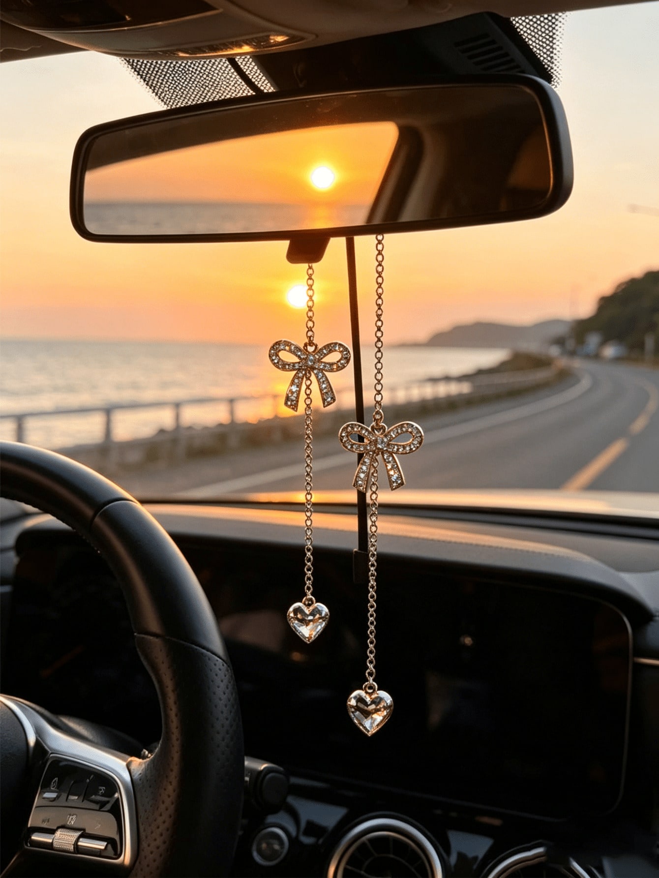 Car Accessories Evil Eye - Pingente de Carro com Corrente Dourada,