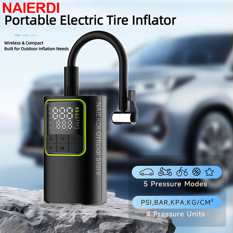 Car Portable Tire Inflator - Inflador Digital Portátil NAIERDI com Luz