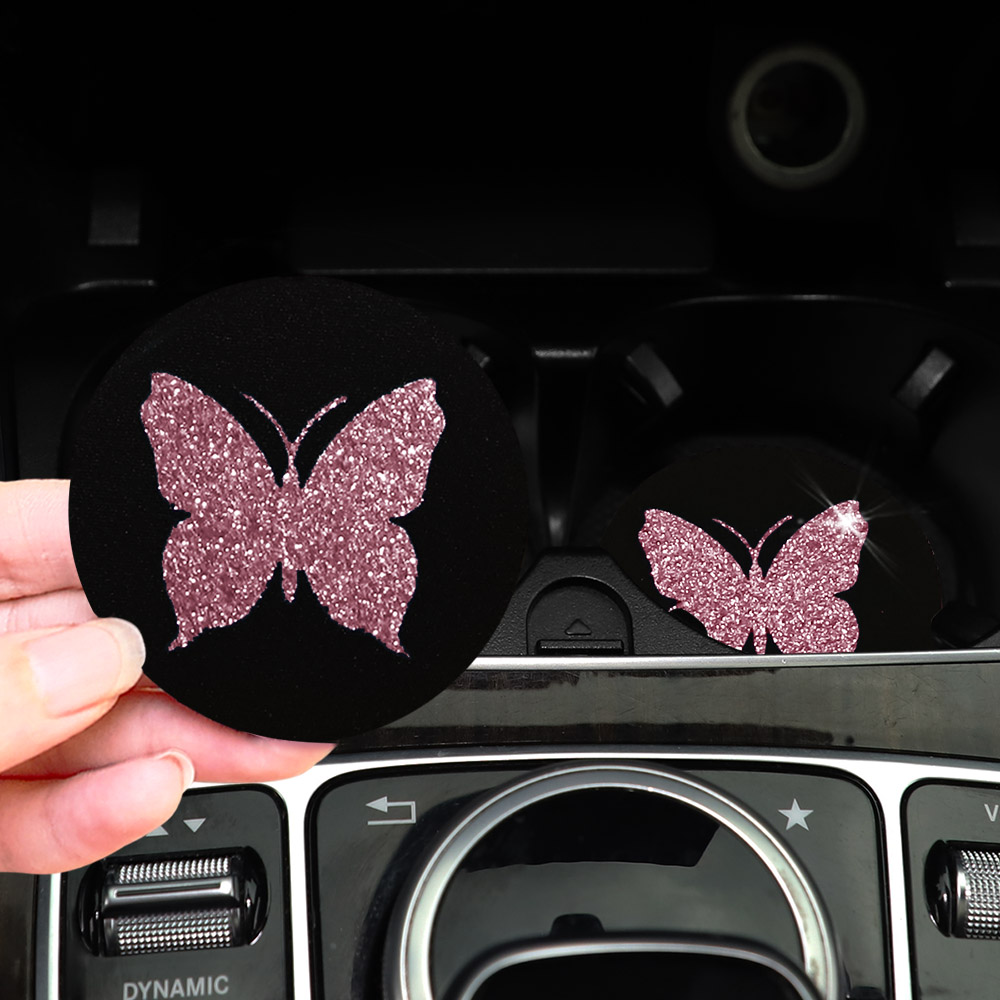 Car Accessories For Women - Pink Butterflies Glitter Light Car Water